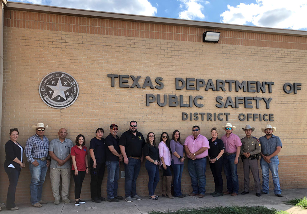 Course participants at AWR328 and MGT448 classes outside Texas Dept of Public Safety District Office, in Laredo, TX