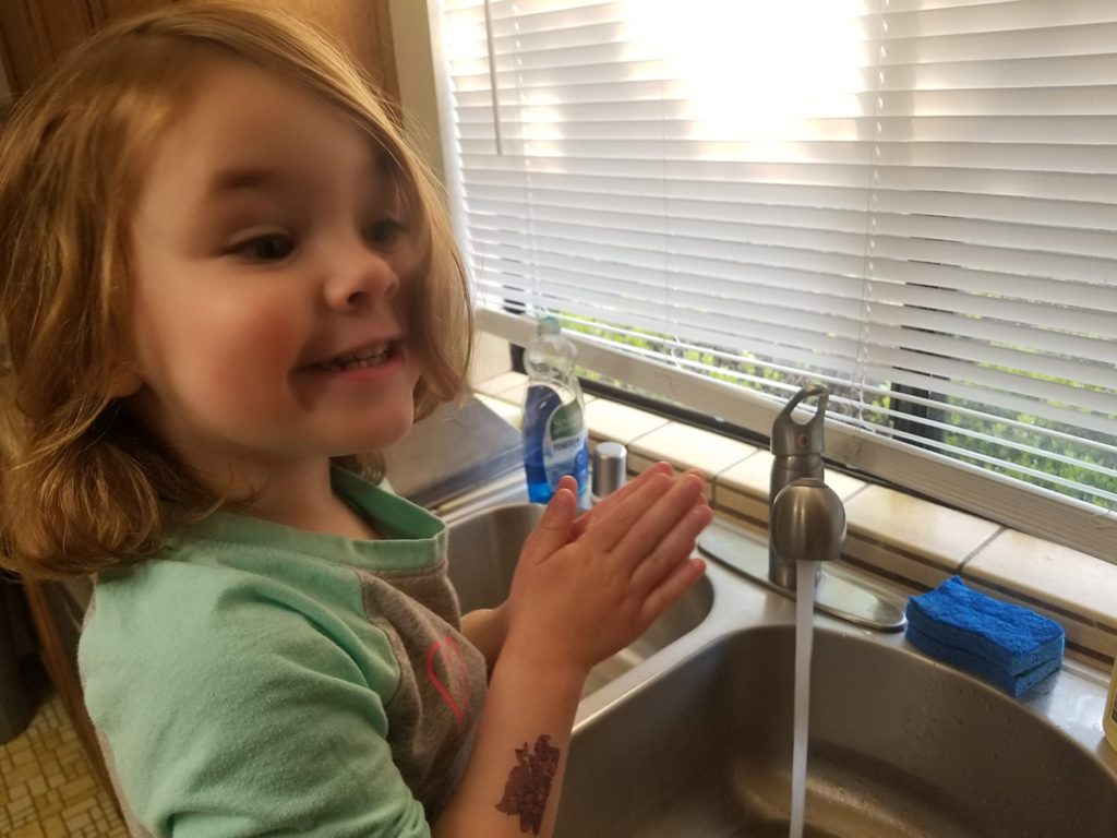 Amelia sings the ABC song twice while washing her hands. She’s diligent about scrubbing between her fingers, her thumb, the back of her hands, and her wrists.